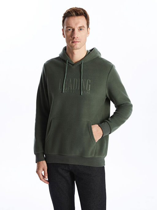 Bask?l? Uzun Kollu Erkek Hoodie