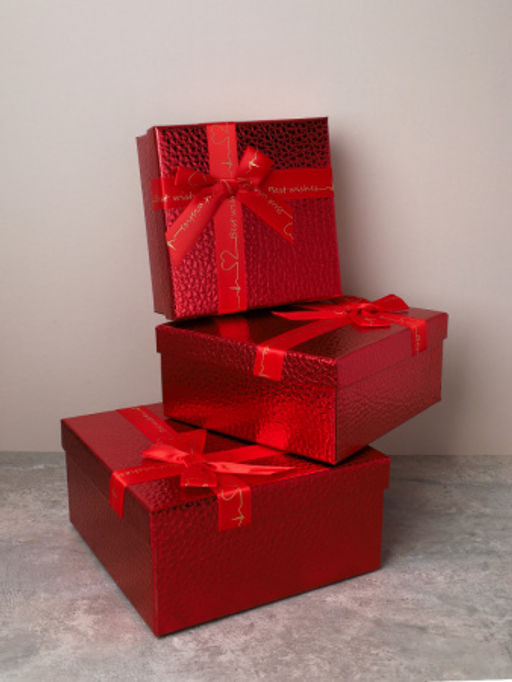 Коробка подарочная квадратная 3 штуки 19х19 см / 3403-A22-R /уп 36/красная - Галеонтрейд фото 2