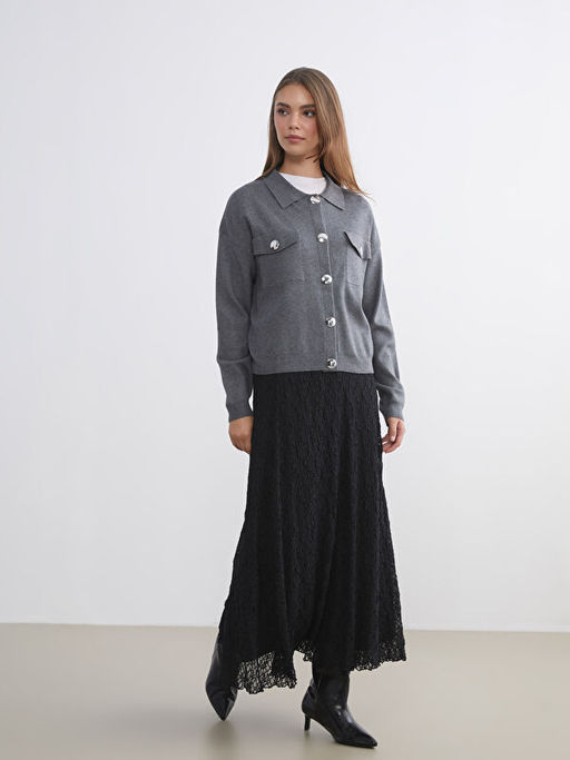 Beli Lastikli Ajurlu Dantelli Etek