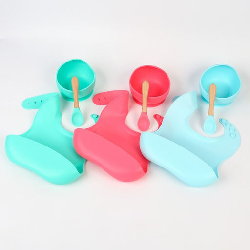 Набор для кормления: нагрудник, тарелка на присоске, ложка, Крошка Я, голубой  фото 7