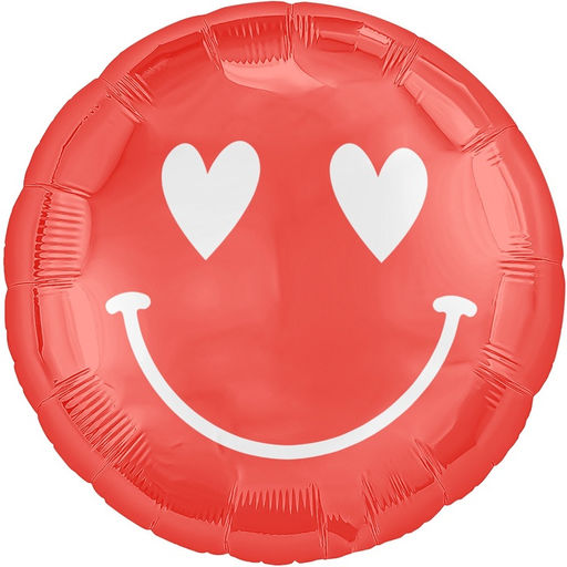 Воздушные шары фольгированные 18" Смайл с сердечками, 5 шт.