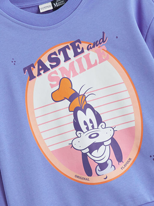 Bisiklet Yaka Goofy Bask?l? K?z ?ocuk Sweatshirt