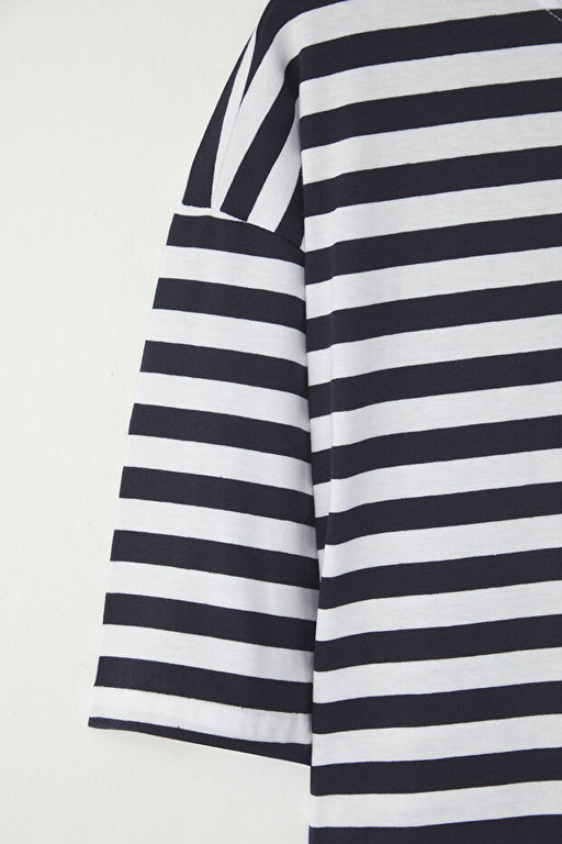 Gri-Mavi-Lacivert _izgili Oversize/Geni_ Kesim 3l_ Paket %100 T-Shirt TMNSS24TS00026 - Trendyolmilla фото 2