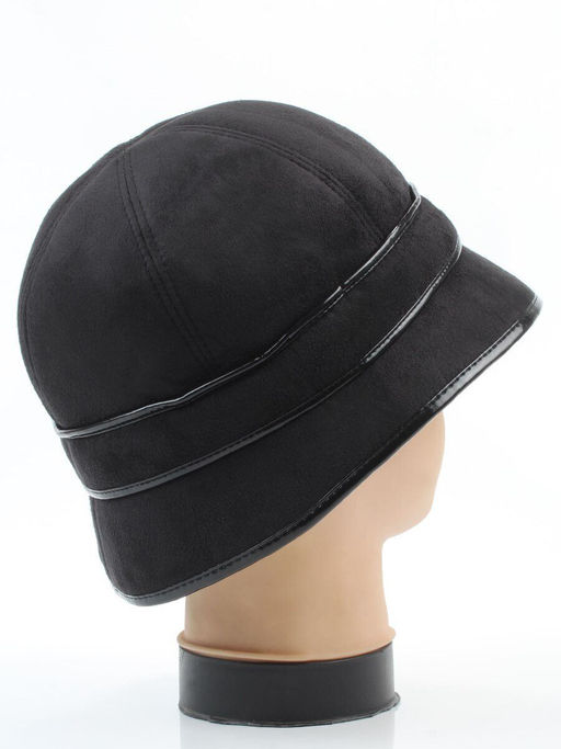 1653 BLACK Шляпа клош зимняя женская (искусственная замша, искусственный мех)