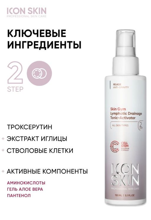 Лимфодренажный тоник для лица от отеков. С охлаждающим эффектом. Все типы кожи. Проф уход. 150мл - Icon skin фото 5