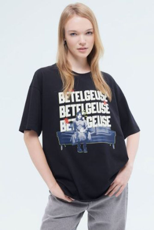 Coool Beetlejuice Oversize Genis Kal?p Bisiklet Yaka Bask?l? K?sa Kollu Tisort