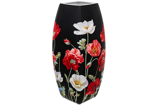 Ваза 2,2 л 11,5*11,5*26 см "Маки на черном" квадрат, NEW BONE CHINA