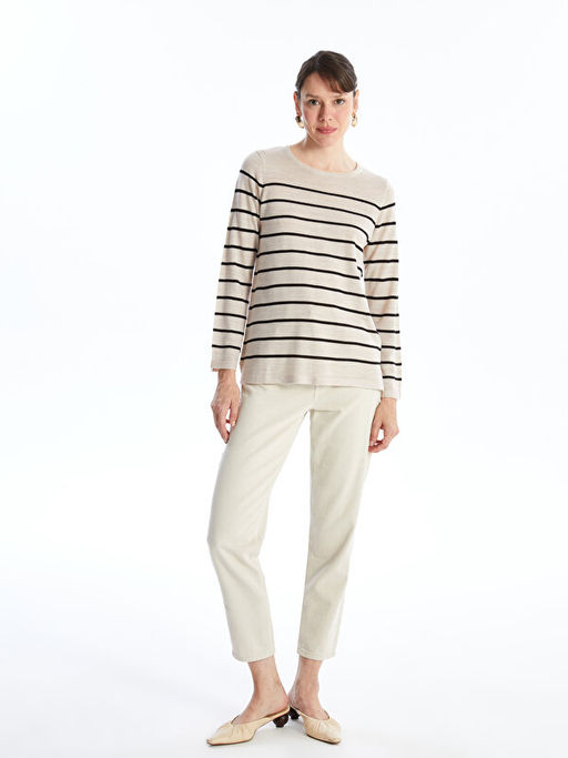 Bisiklet Yaka ?izgili Uzun Kollu Kad?n Triko Kazak - Waikiki фото 2