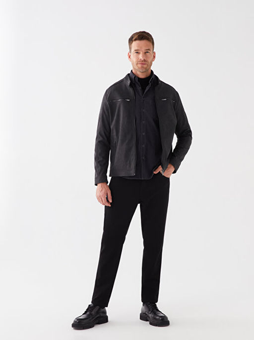 Slim Fit Biker Yaka Erkek Deri G?r?n?ml? Mont - Waikiki фото 3