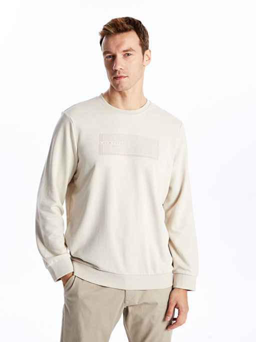 Bisiklet Yaka Uzun Kollu Bask?l? Erkek Sweatshirt