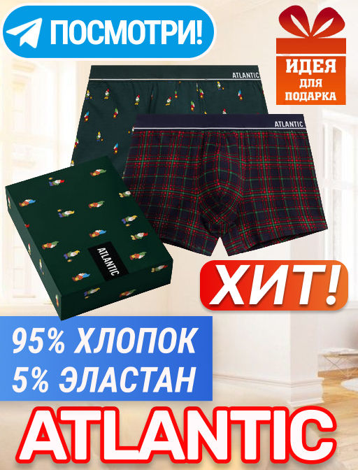ATLANTIC 2GMH-031 Трусы шорты Check - набор 2 шт. темно-зеленый + темно-синий  фото 9