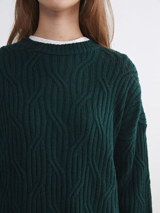 Bisiklet Yaka Kendinden Desenli Kad?n Triko Kazak