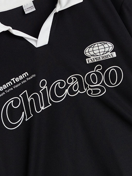 Polo Yaka Chicago Bask?l? Erkek ?ocuk Ti??rt