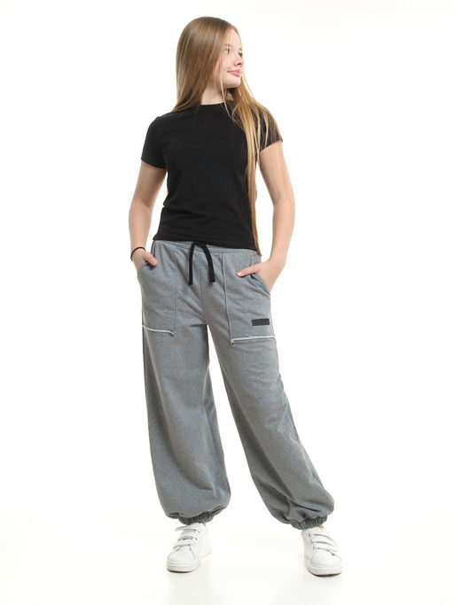Брюки для девочки с карманами 22-0066 темно-серый меланж - Mini maxi фото 6
