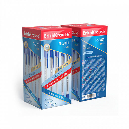 Цена за 24 шт. Набор из 4 ручек шариковых ErichKrause R-301 Stick Classic 1.0, цвет чернил: синий, черный, красный, зеленый (в пакете)