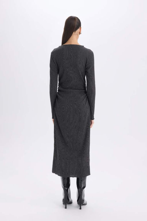 Bodycon Bodycon Полуводолазка Базовый прямой свитер Платье миди с длинными рукавами - Defacto фото 8