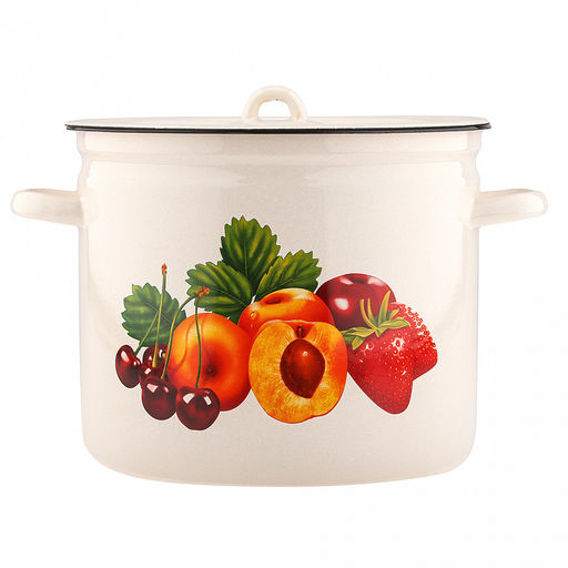 "Фруктовый сад" Кастрюля эмалированная 9л, форма цилиндрическая, металлическая крышка, металлические ручки (Россия)