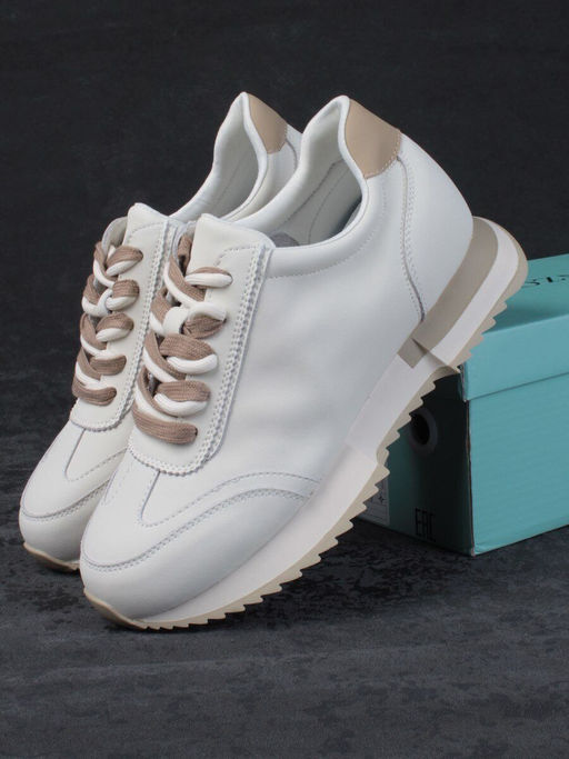05-PDJ66-1 WHITE/BEIGE Кроссовки женские (натуральная кожа) - Фабричный китай фото 16