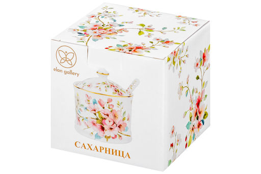 Сахарница 250 мл 9*9*10 см Яблоневый цвет на белом + ложка, NEW BONE CHINA - Elan gallery фото 13