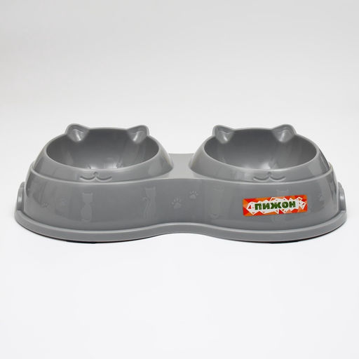 Миска двойная пластиковая, 25145 см, серая - Пижон фото 2