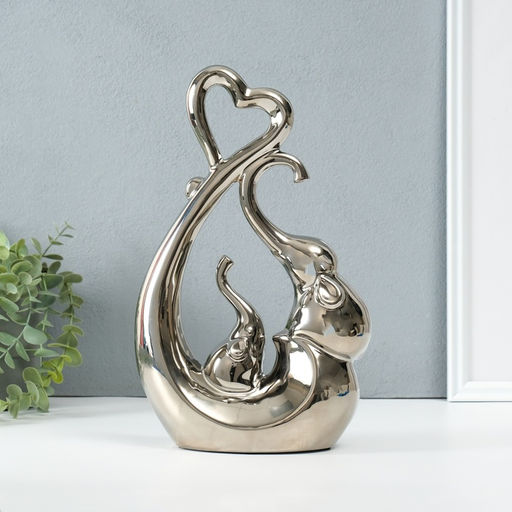 Фигурка керамика Слоники с сердцем. Абстракция, серебро, 8.5?18.5?29.3 см