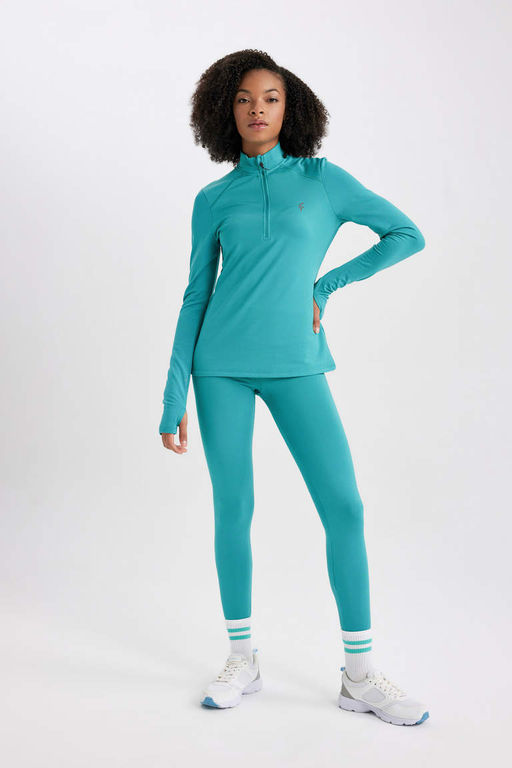 DeFactoFit Футболка с длинным рукавом и воротником стандартной посадки с принтом  фото 2