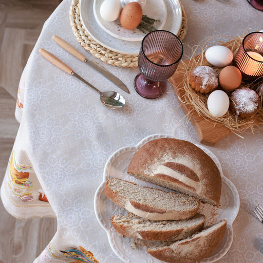 Скатерть Этель Пасхальные куличи d=148 см, 100% хл, саржа 190 гр/м2  фото 2