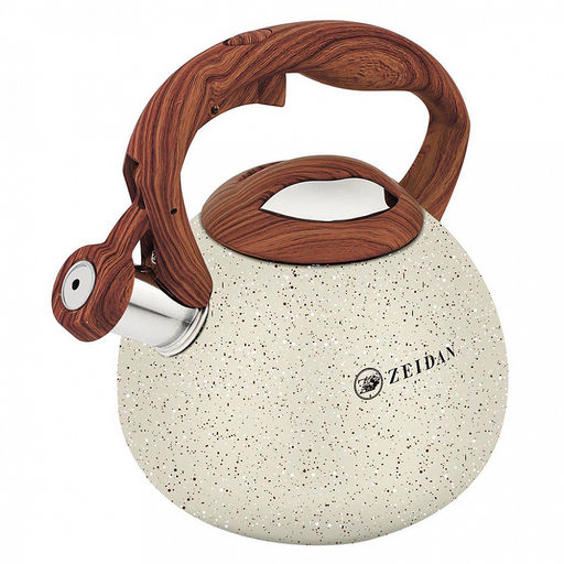 Чайник из нержавеющей стали "Zeidan" 3л, со свистком, литой корпус, внешнее антипригарное мраморное покрытие, устойчивое к высоким температурам, фиксированная прорезиненная ручка "под дерево", курковый механизм, индукционное дно, подарочная коробка (