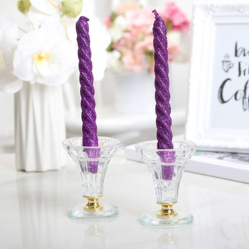 Набор свечей витых, 1.5×15 см, 2 шт., блестки, сиреневый