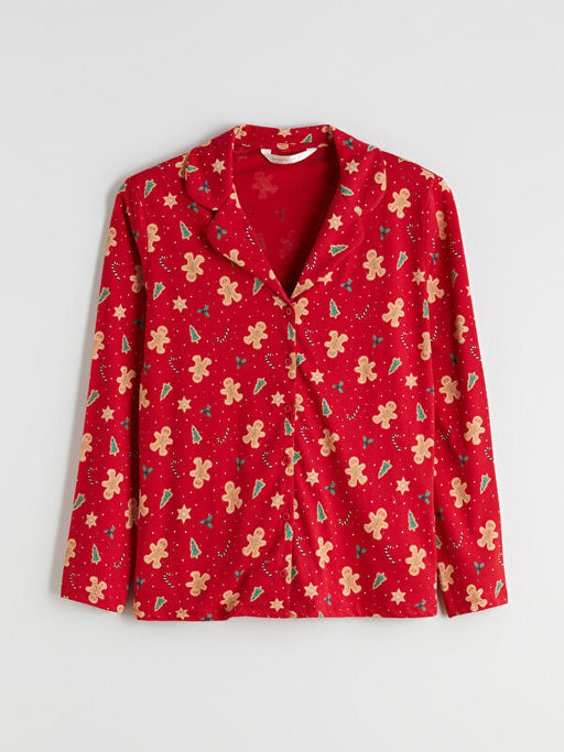 G?mlek Yaka Y?lba?? Temal? Kad?n Pijama ?st?