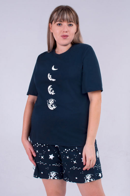 Арт. 9154 Пижама с шортами 52-58 (4 шт) Цвет:верх-темно-синий,белый,низ-темно-синий,белый