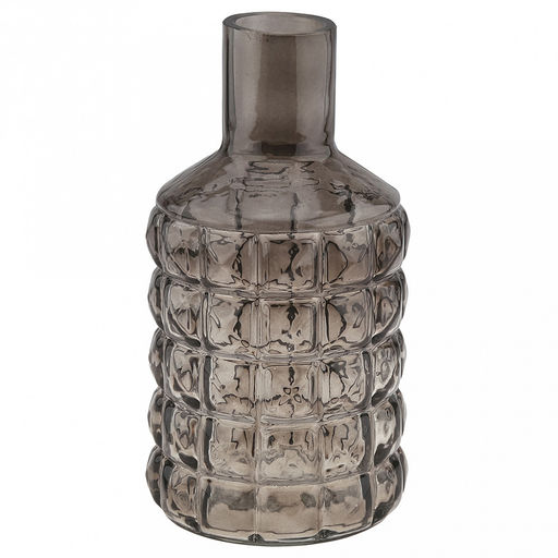 Ваза для цветов стеклянная "Альхес" 1,25л, д11,8см, h22,5см, форма "бутылка", малая, текстурная, "Скандик", дымчатый (Россия)