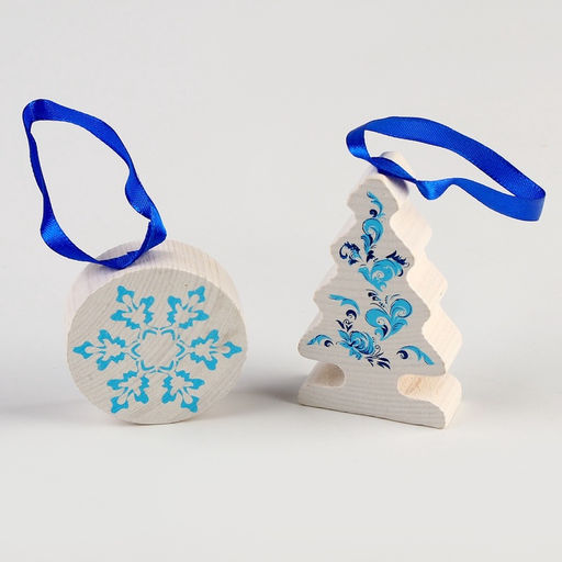 Елочные игрушки «Зимние узоры», 5 деталей, деревянные