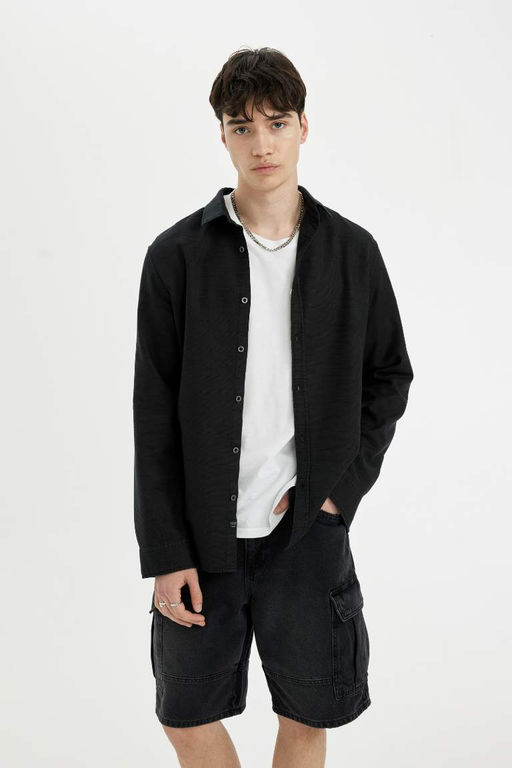 Рубашка Slim Fit из хлопка с длинными рукавами - Defacto фото 3