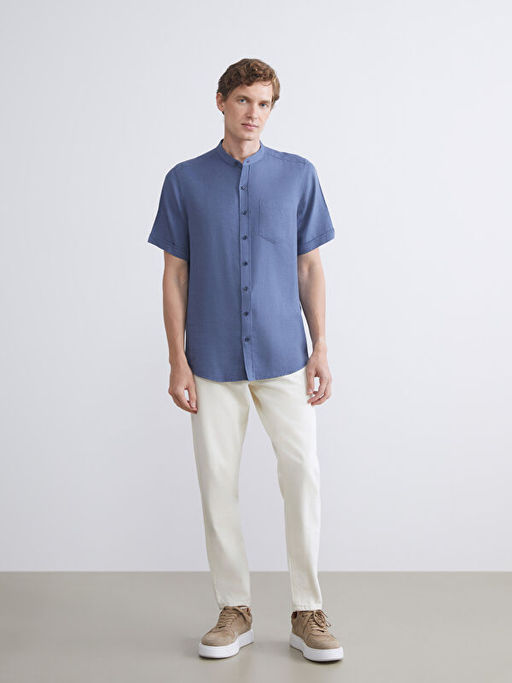 Regular Fit Hakim Yaka K?sa Kollu Erkek G?mlek