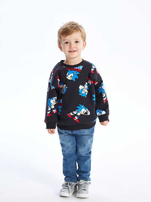 Bisiklet Yaka Uzun Kollu Sonic The Hedgehoc Bask?l? Erkek Bebek Sweatshirt - Waikiki фото 2