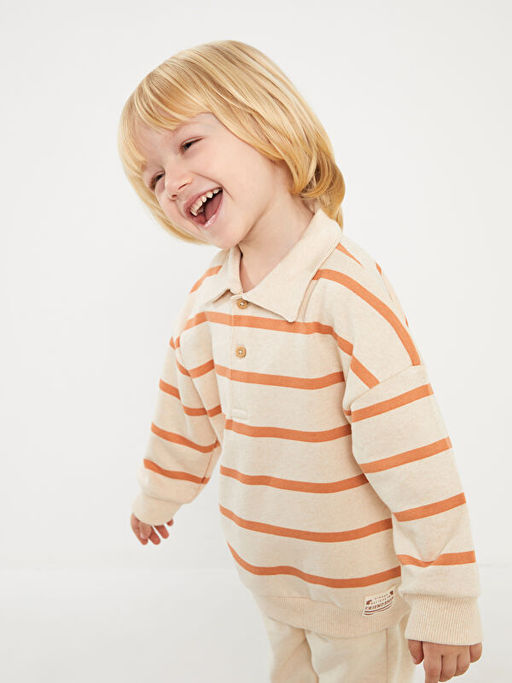 Polo Yaka Uzun Kollu ?izgili Erkek Bebek Sweatshirt - Waikiki фото 3