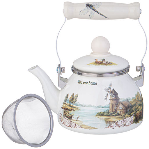 ЧАЙНИК AGNESS ЭМАЛИРОВАННЫЙ СО СЪЕМНЫМ ФИЛЬТРОМ ИЗ НЖС СЕРИЯ FAMILY HOUSE, 0,85 Л