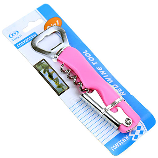 Нож складной + 3 предмета: штопор, открывашка-2штуки, нержавеющая сталь, пластмассовая ручка Красное вино цвета микс, на картоне (Китай) - Домашняя мода фото 2