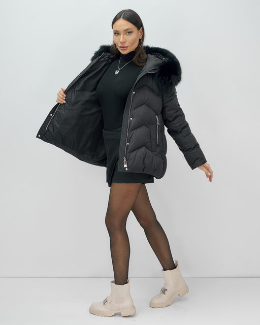 Куртка зимняя женская с мехом и капюшоном тренд черного цвета 7759Ch Бренд: Visdeer - Mtforce фото 11