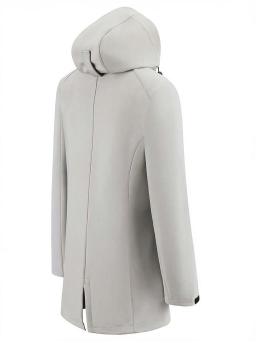 Парка женская софтшелл виндстоппер удлинённая с капюшоном белого цвета 9618_1Bl