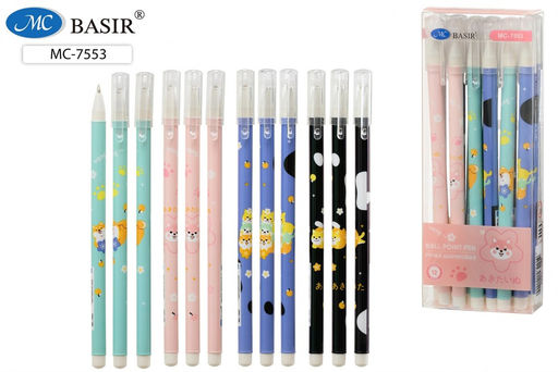 Цена за 5 шт. Ручка шар. "Кошка" (MC-7553) синяя, 0,7мм, цветной корпус с рисунком, в ассорт.
