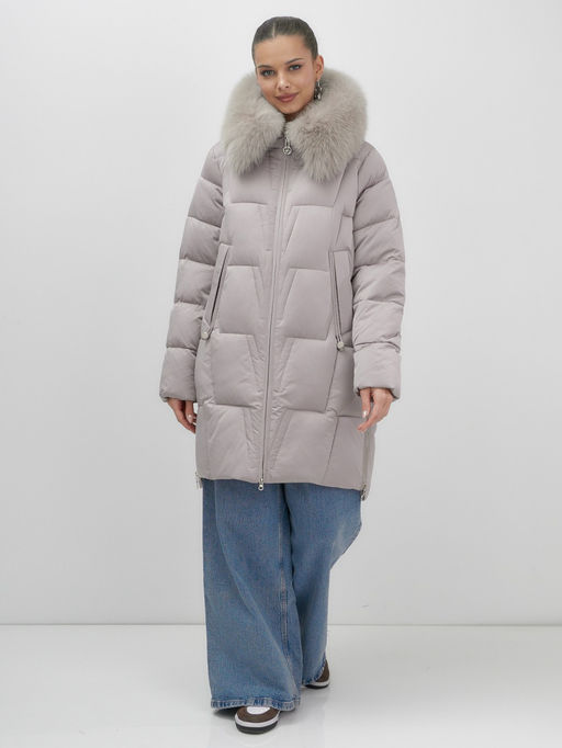 Пальто зимнее утепленное с мехом и капюшоном тренд светло-коричневого цвета 7630SK - Visdeer фото 2