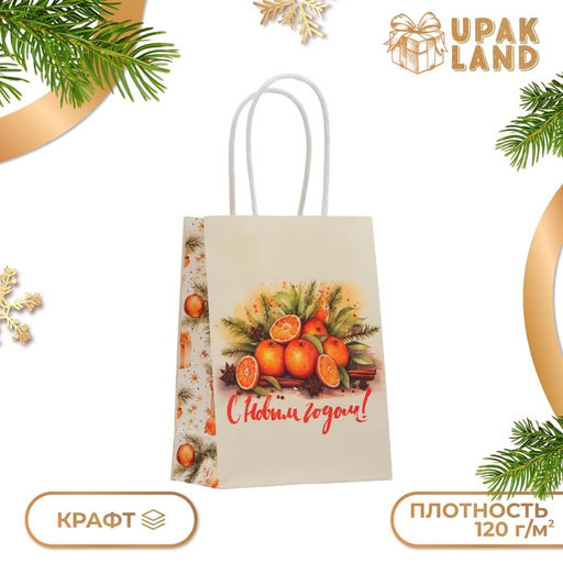 Цена за 3 шт. Пакет бумажный подарочный новогодний крафт Атмосфера Нового Года 16?12?6 см