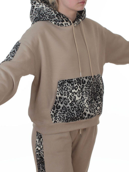 008 BEIGE/LEOPARD Костюм спортивный зимний женский (95% хлопок, 5% полиэстер)