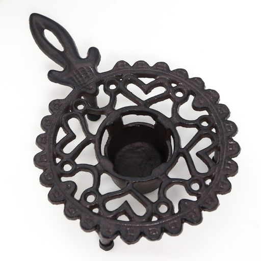 Подставка для подогрева на греющей свече на 1 свечу чугун «Сердечки», с ручкой, подсвечник на 1 свечу, чугун, 4×14.5×21.5 см