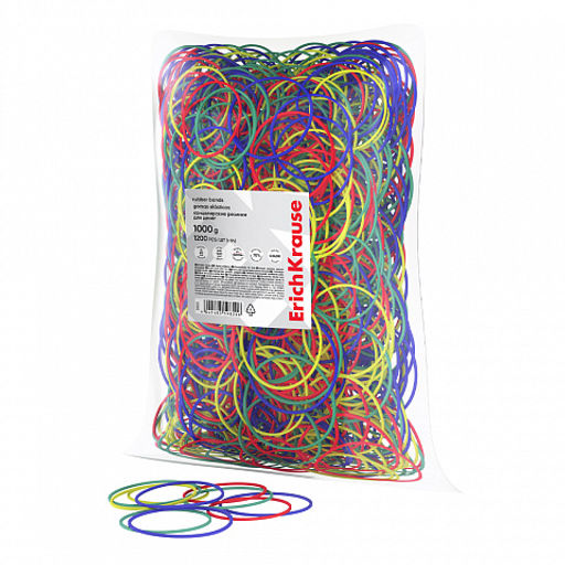 АКЦИЯ Цена за 1 шт. Канцелярские резинки для денег ErichKrause диаметр 60 мм/длина 100 мм, ассорти (в пакете по 1 кг.)
