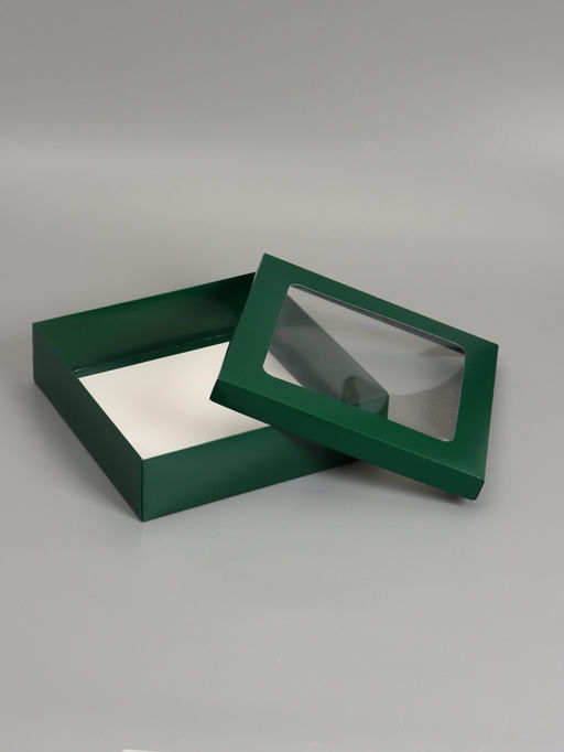 Цена за 5 шт. Коробка складная, крышка-дно, армейский зелёный, с окном 30 х 30 х 8 см