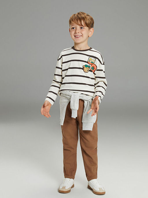 Bisiklet Yaka Bask?l? Uzun Kollu Erkek ?ocuk Ti??rt