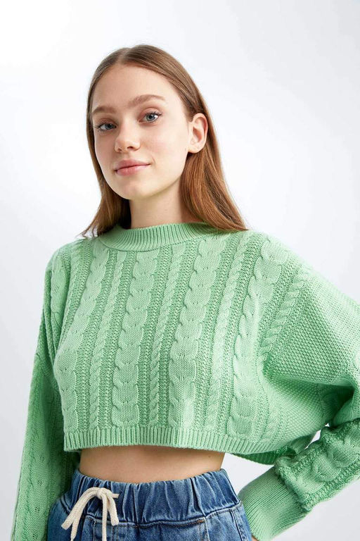 Укороченный вязаный свитер с вырезом лодочка Cool Relax Fit - Defacto фото 5